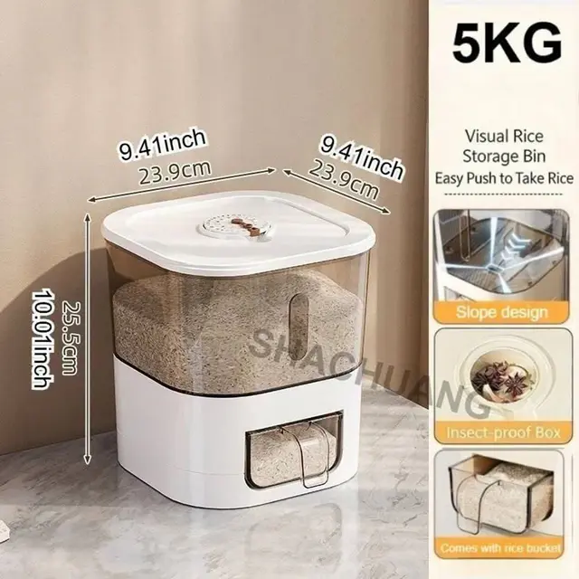 10L Wall Mounted Storage Box ( 6-Grid Dry Food Dispenser ) -  (5kg)Automatic Rice Storage Box