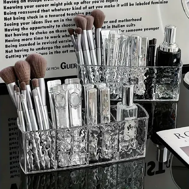 360° Rotating Luxury Makeup Brushes Holder - (Transparent)4 Grid Makeup Storage Holder