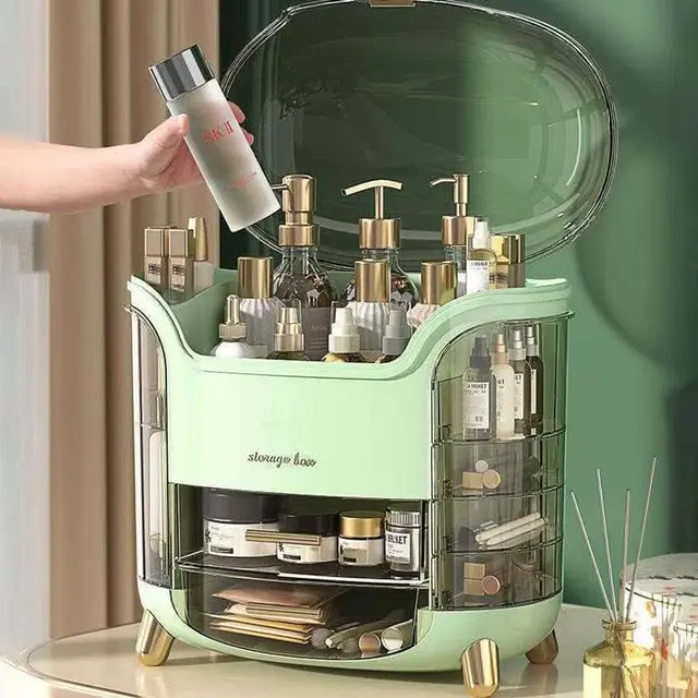 360° Rotating Luxury Makeup Brushes Holder -  (Light Green)Dust & Water-Proof Large Capacity